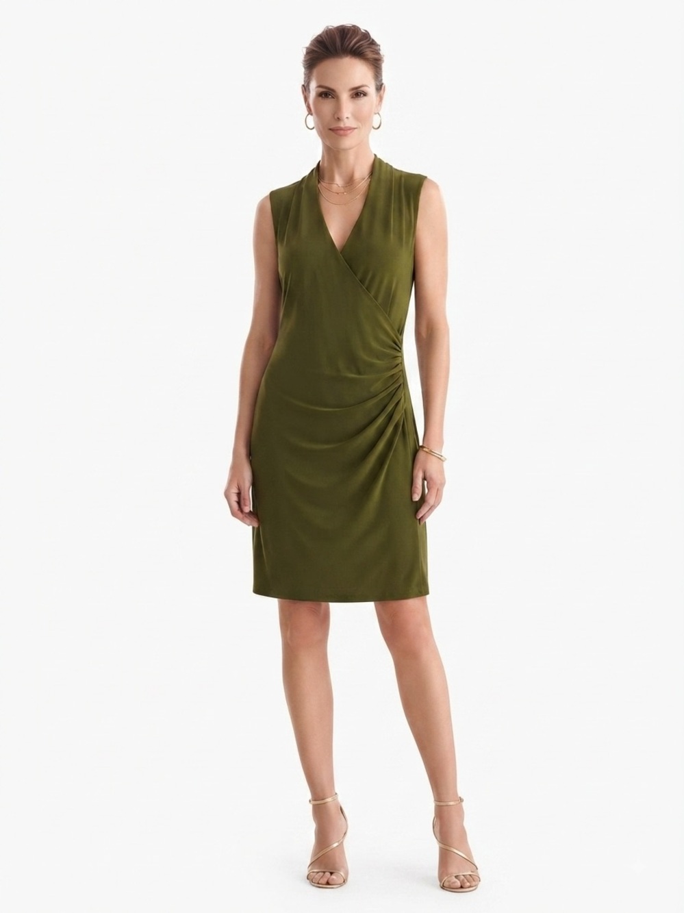 Norma Kamali Olive Green Sleeveless Side Ruched Wrap Dress XL/XG